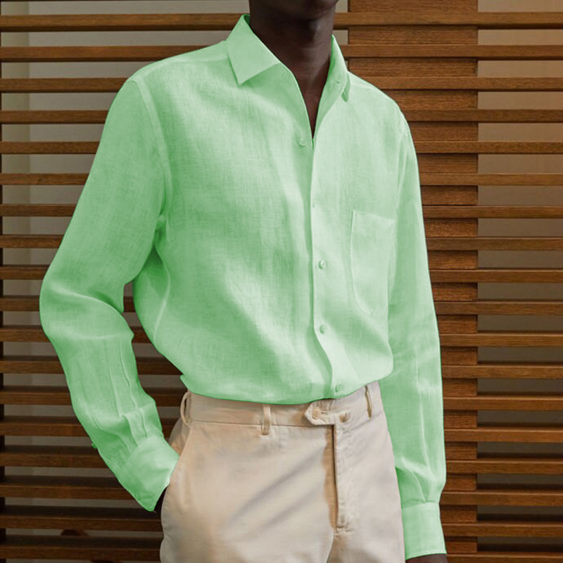 Men's classic casual cotton linen solid color shirt-Comfort & Reliable