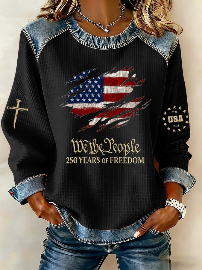 Women's 250th America Anniversary Casual Printed Waffle Sweatshirt-Comfort & Reliable