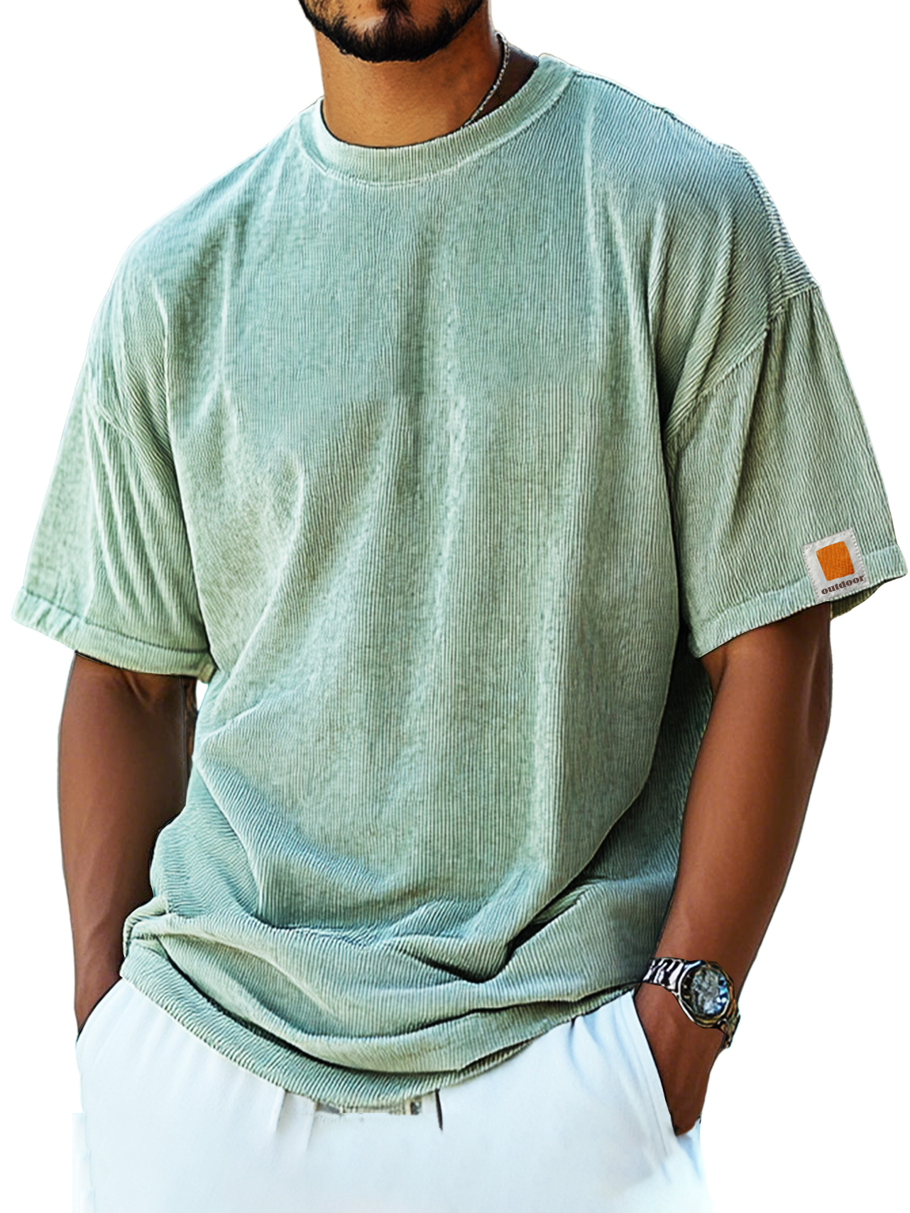 Men's Retro Fashion Corduroy Simple Short-sleeved T-shirt