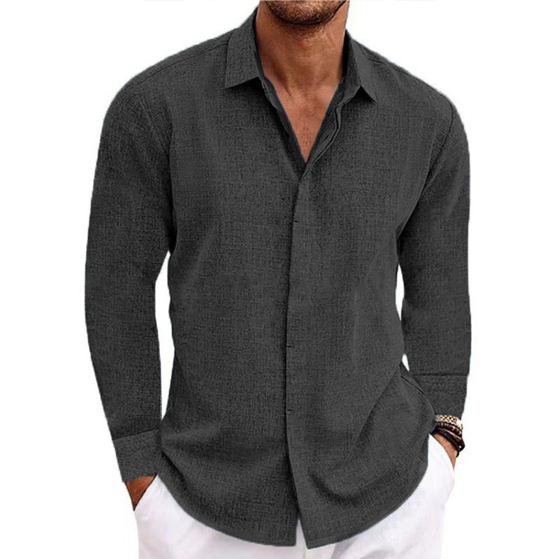 Men's button v-collar casual cotton linen long-sleeved shirt-Comfort & Reliable