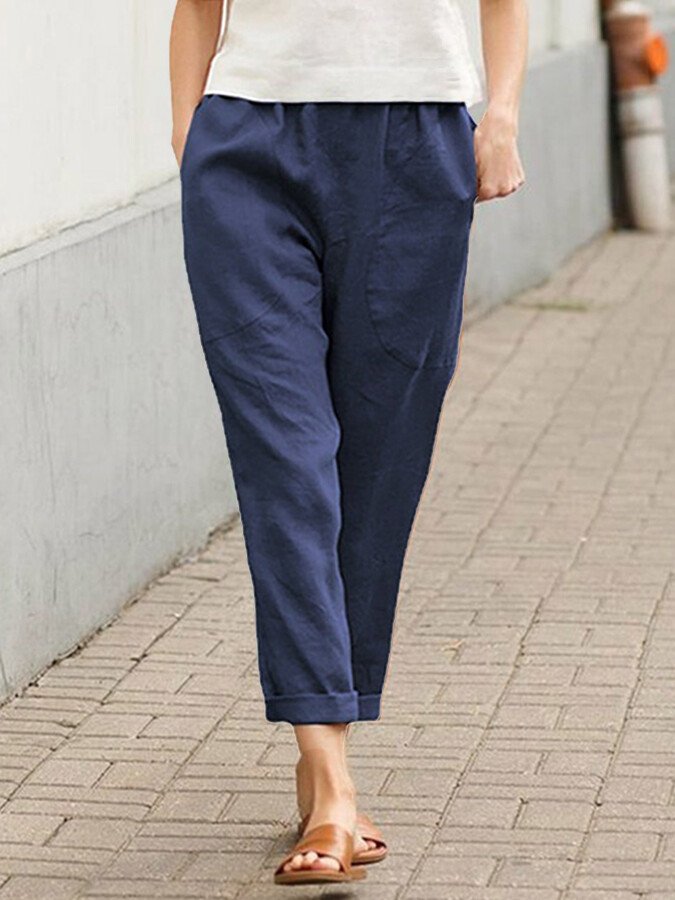 Women's Cotton Linen Solid Color Loose Pocket Harem Pants-Comfort & Reliable