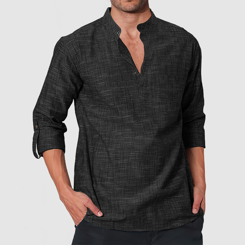 Men's Casual Linen Long Sleeve Henley Shirt-Comfort & Reliable