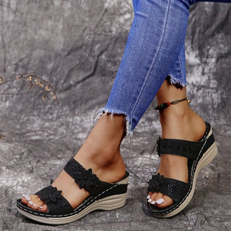 Women Casual Shoes Vintage Flower Fish Mouth Sandals-Comfort & Reliable