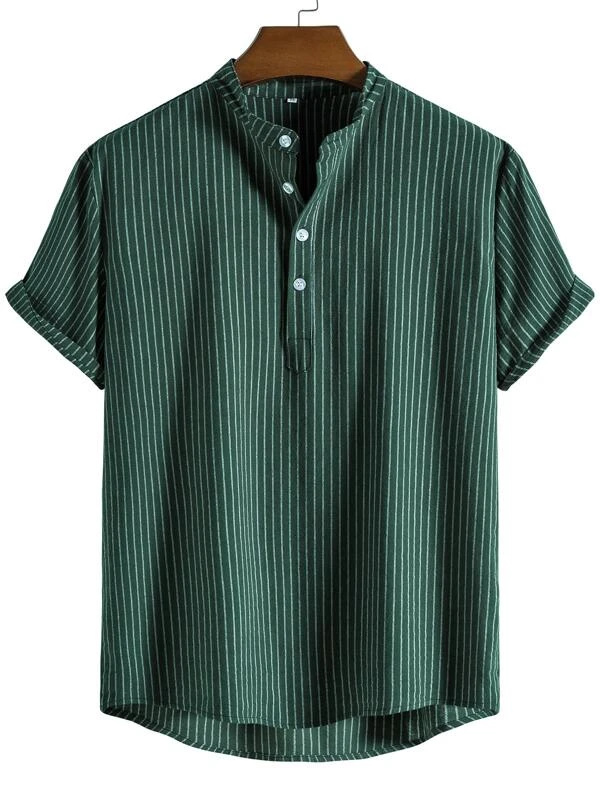 Men Linen Striped Half Button Shirt-Comfort & Reliable