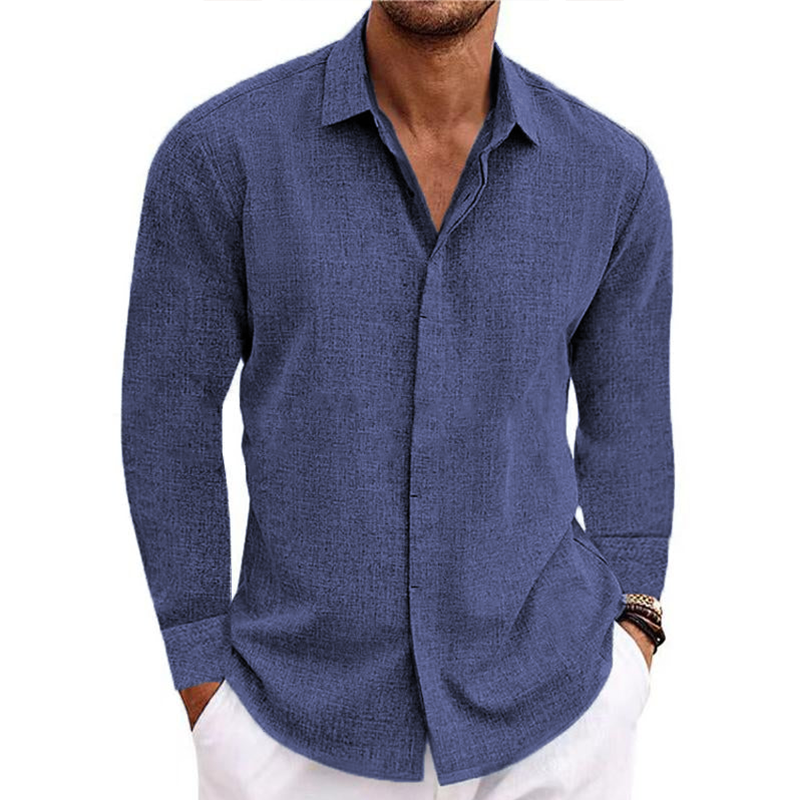 Men's button v-collar casual cotton linen long-sleeved shirt-Comfort & Reliable