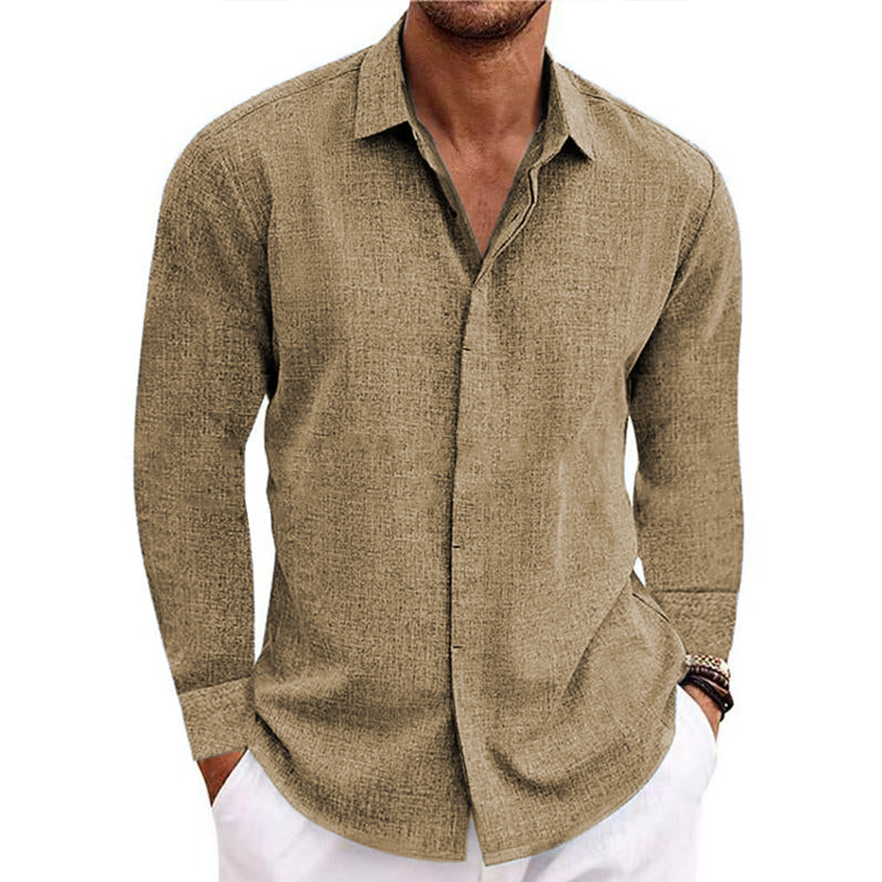 Men's button v-collar casual cotton linen long-sleeved shirt-Comfort & Reliable