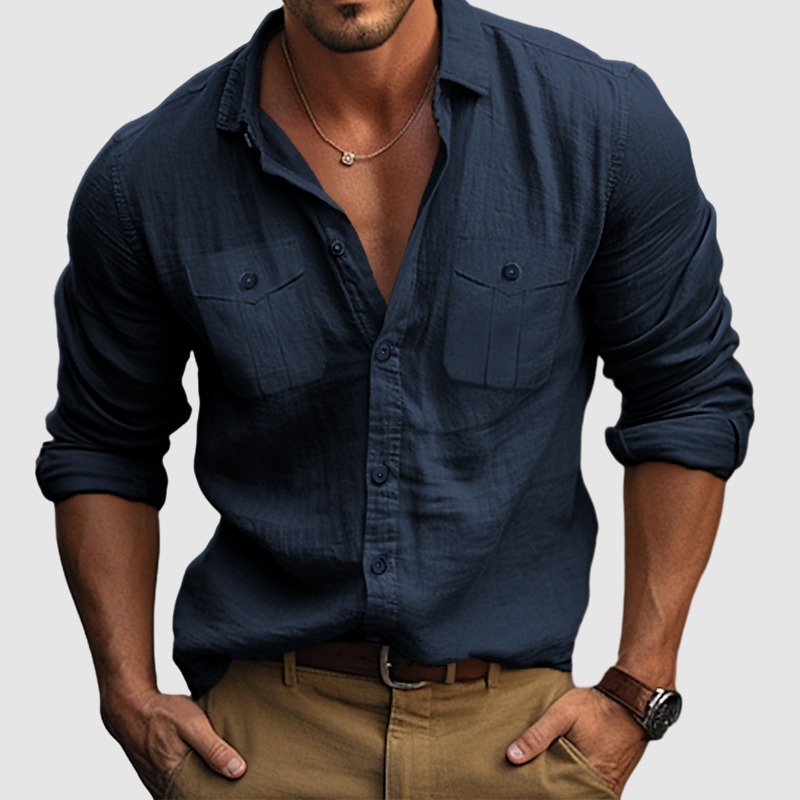 Men's Cotton Linen Pocket Shirt-Comfort & Reliable