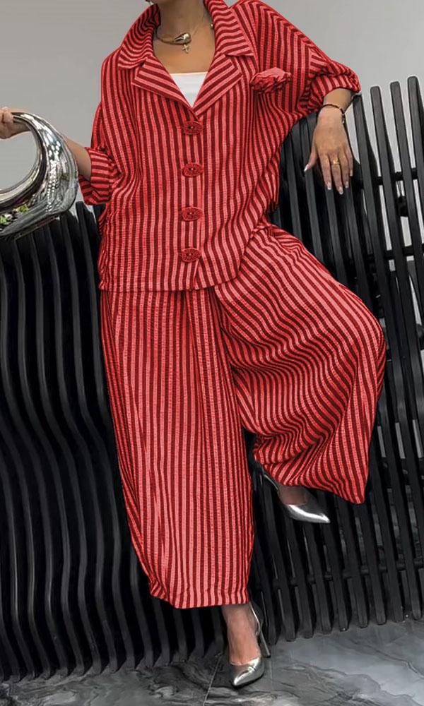 Women's Comfortable Striped Top And Pants Two-Piece Set-Comfort & Reliable