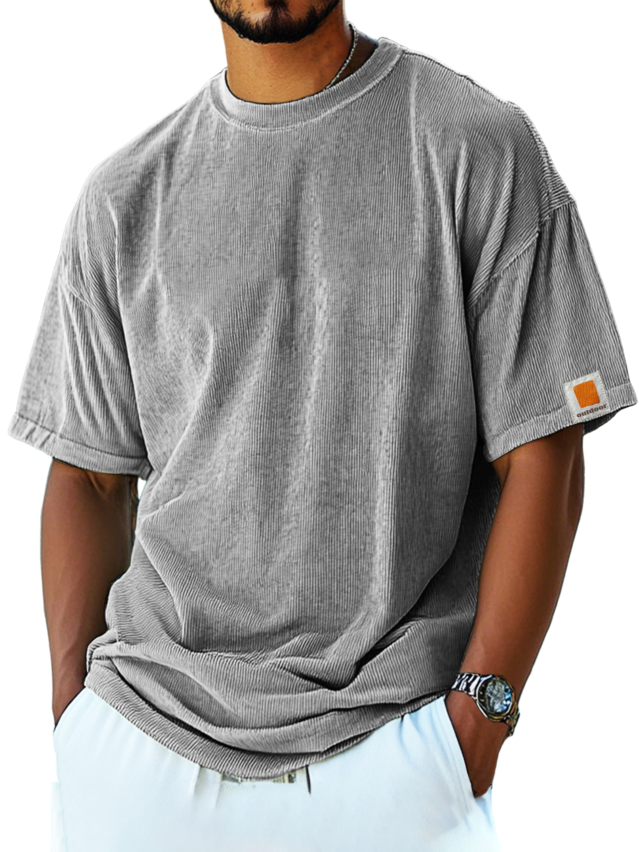 Men's Retro Fashion Corduroy Simple Short-sleeved T-shirt