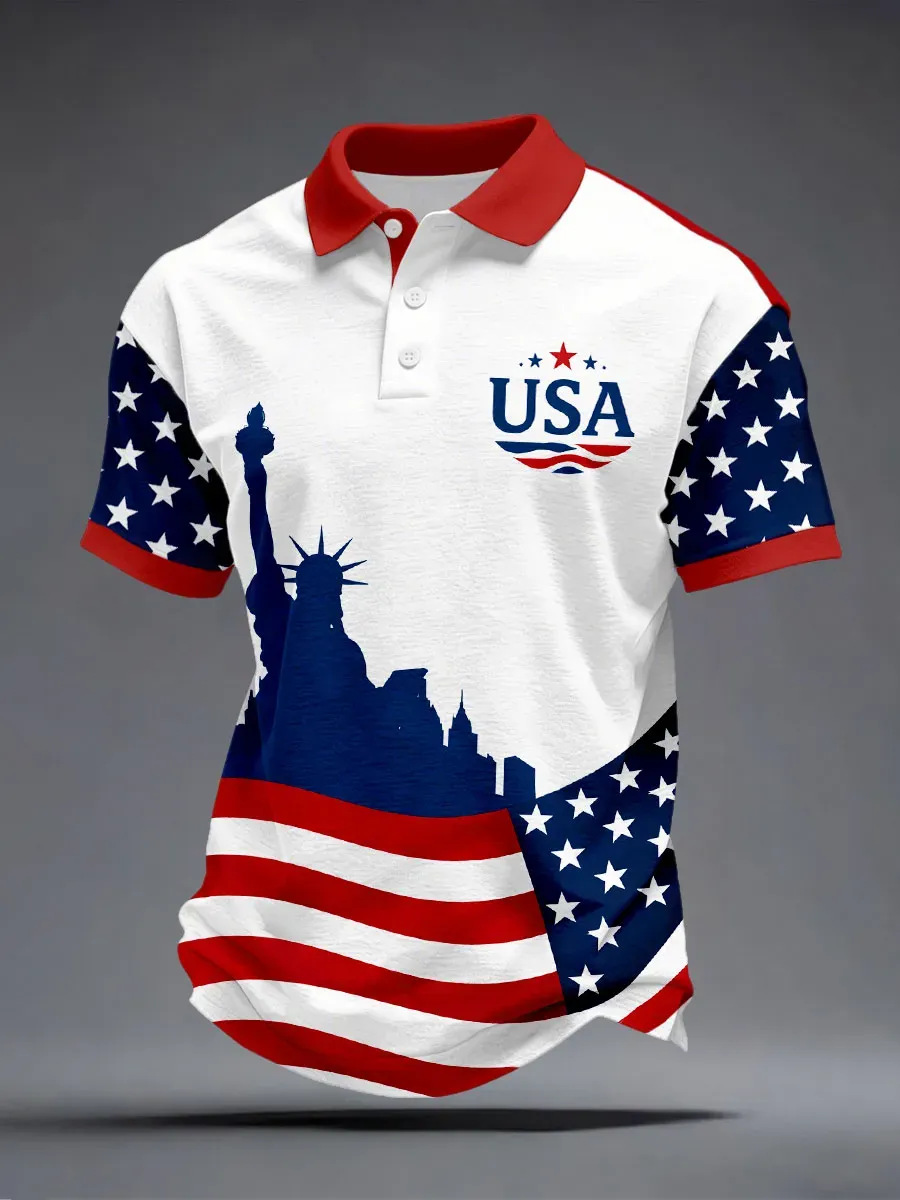 Men's American 250th Anniversary Print Casual Polo Shirt