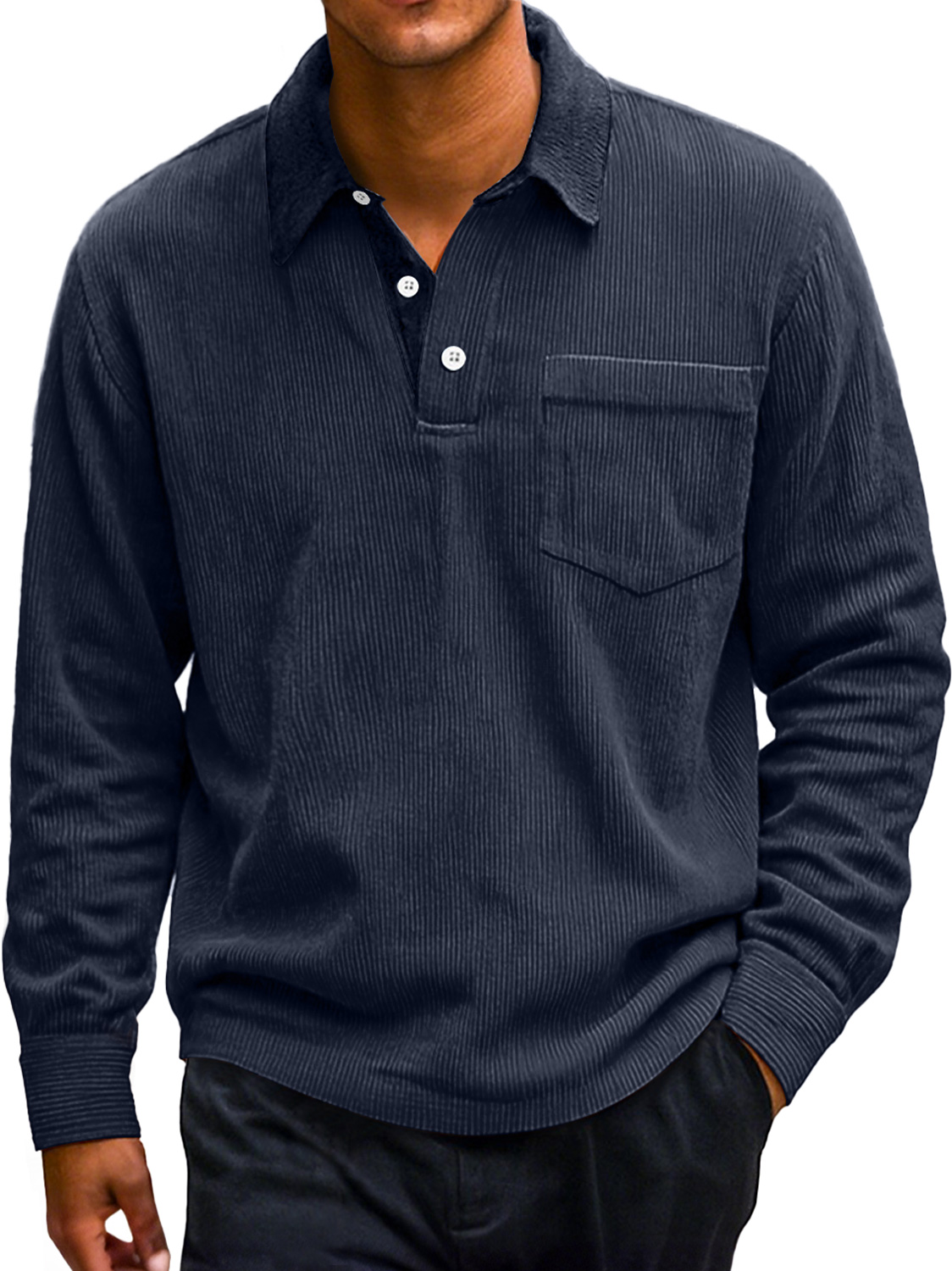 Men's Retro Corduroy Lapel Colorblock Casual Long-sleeved Polo Shirt-Comfort & Reliable