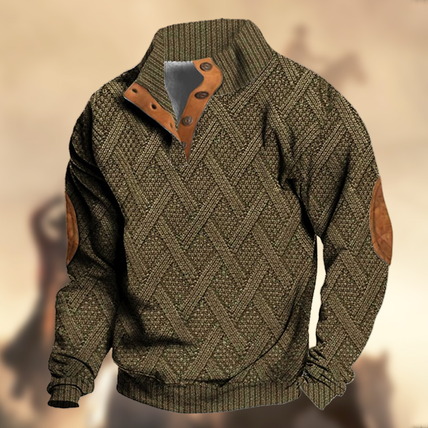 Men's Casual Retro Western Knitt Prints Stand Collar Button Sweatshirt-Comfort & Reliable