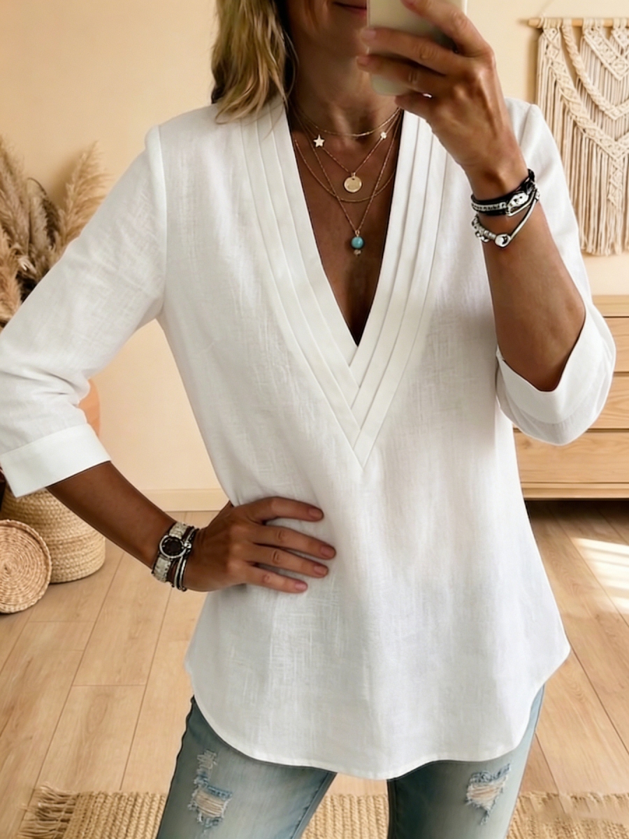 New Arrivals🔥Women's Minimalist & Elegant Pleated-collar Cotton-linen Shirt