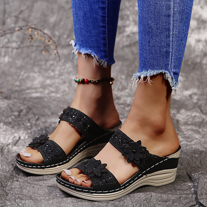 Women Casual Shoes Vintage Flower Fish Mouth Sandals-Comfort & Reliable