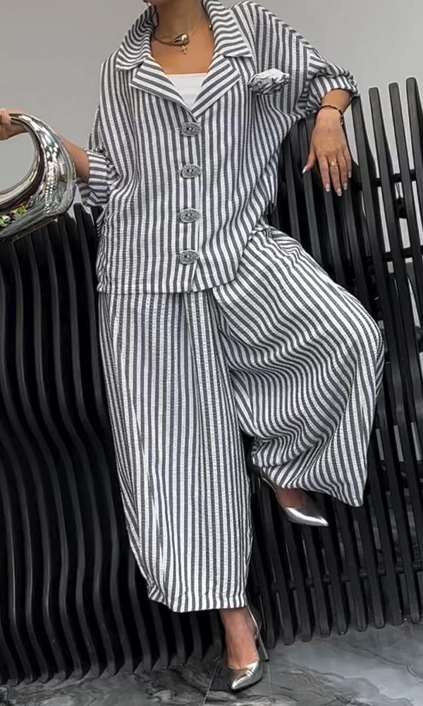 Women's Comfortable Striped Top And Pants Two-Piece Set-Comfort & Reliable