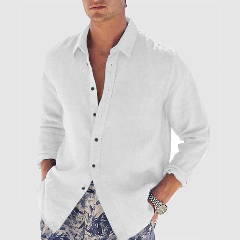Men's lapel solid color long sleeve shirt loose casual shirt-Comfort & Reliable