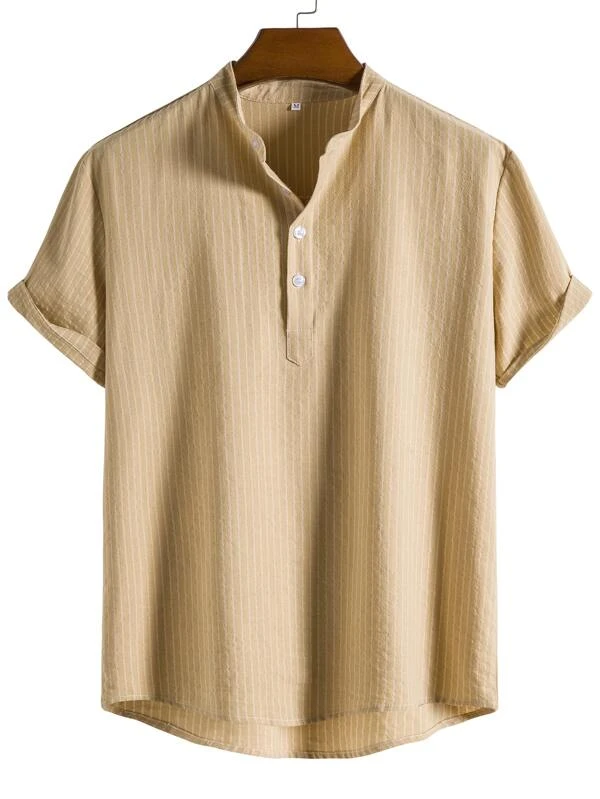 Men Linen Striped Half Button Shirt-Comfort & Reliable