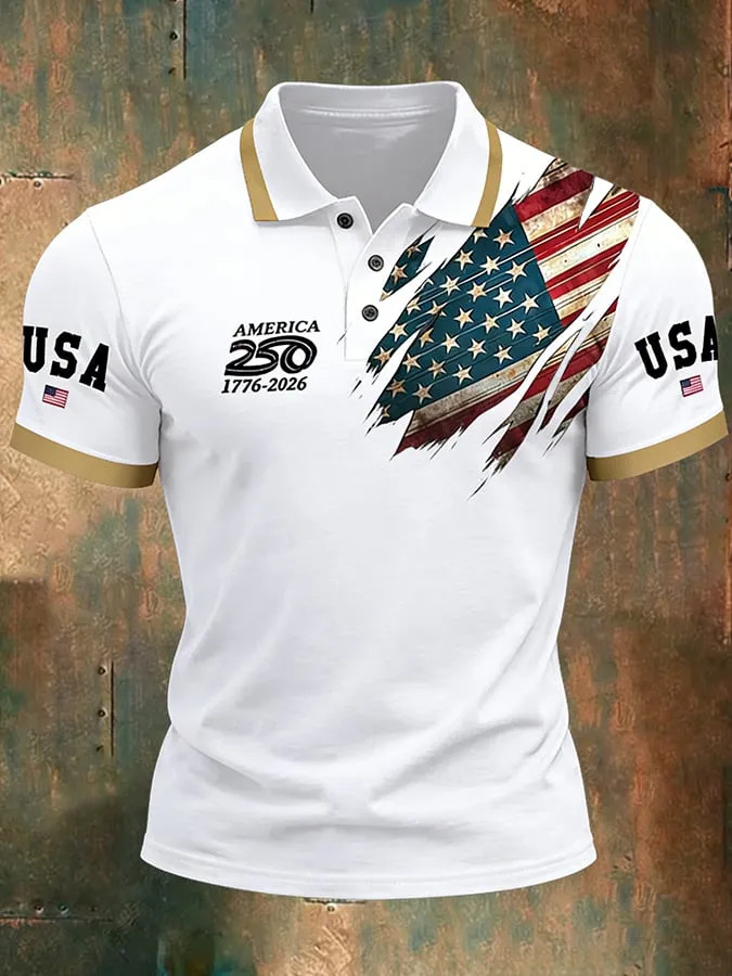 Men's American 250th Anniversary Print Casual Polo Shirt