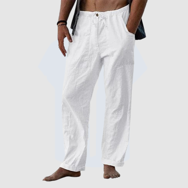 Men's summer cool pure linen wide leg pants thin pure color loose tight rope casual loose pants-Comfort & Reliable