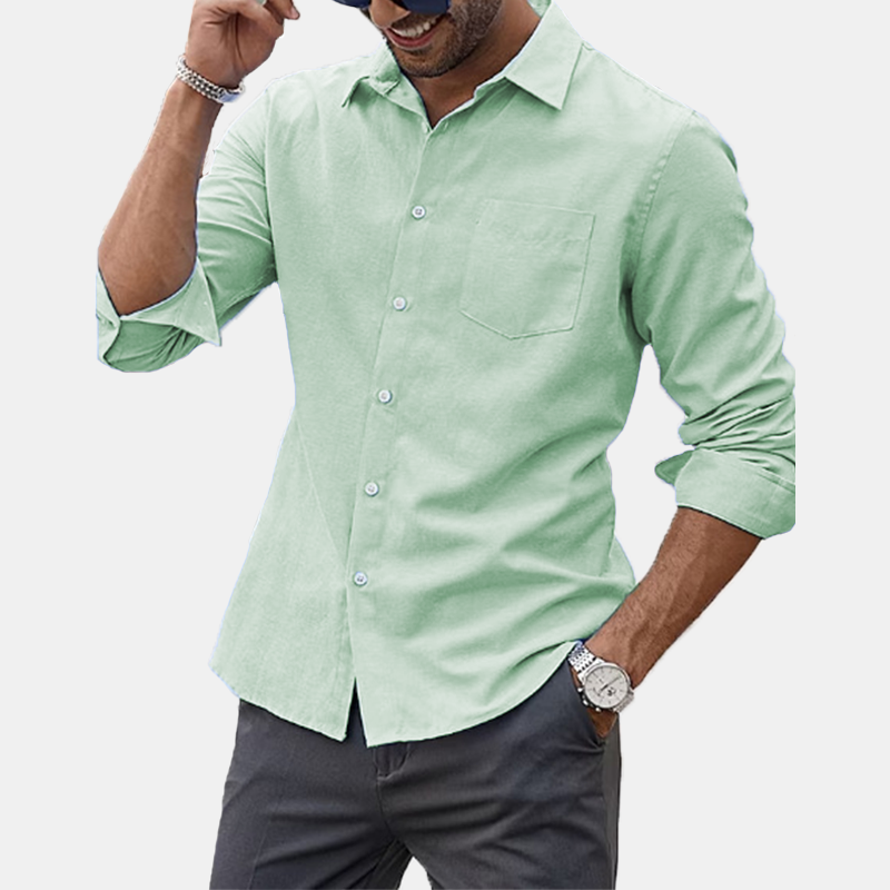 Men's lapel long sleeve solid color shirt-Comfort & Reliable