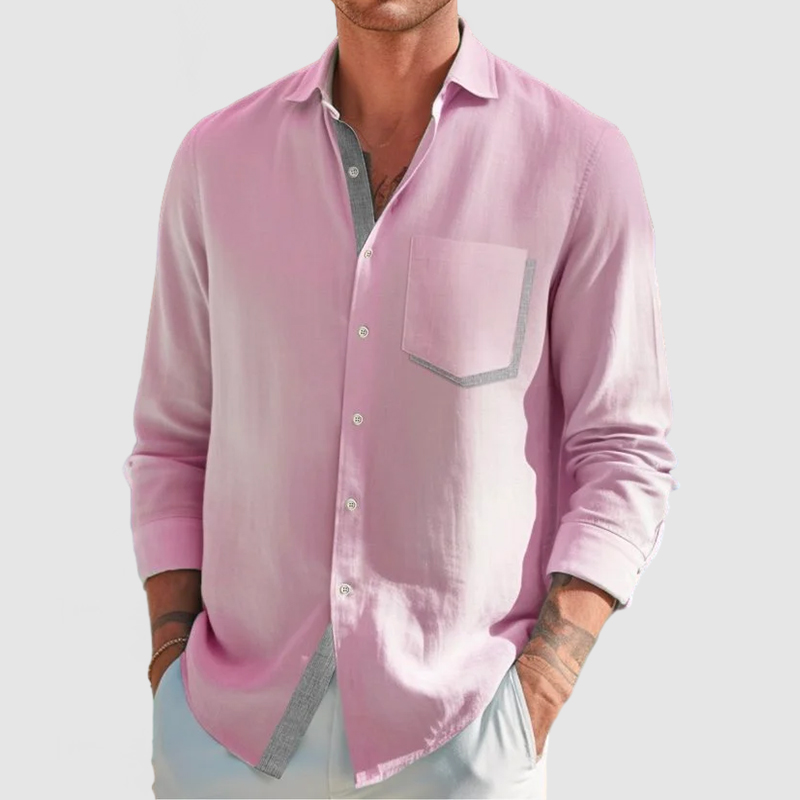 Men's Classic Color Block Patchwork Cotton Linen Shirt-Comfort & Reliable