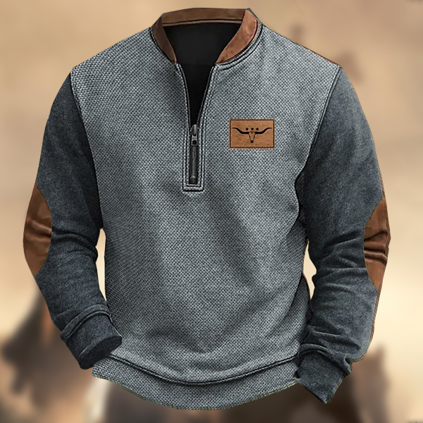 Men's Vintage Western Print Zipper Stand Collar Casual Sweatshirt-Comfort & Reliable