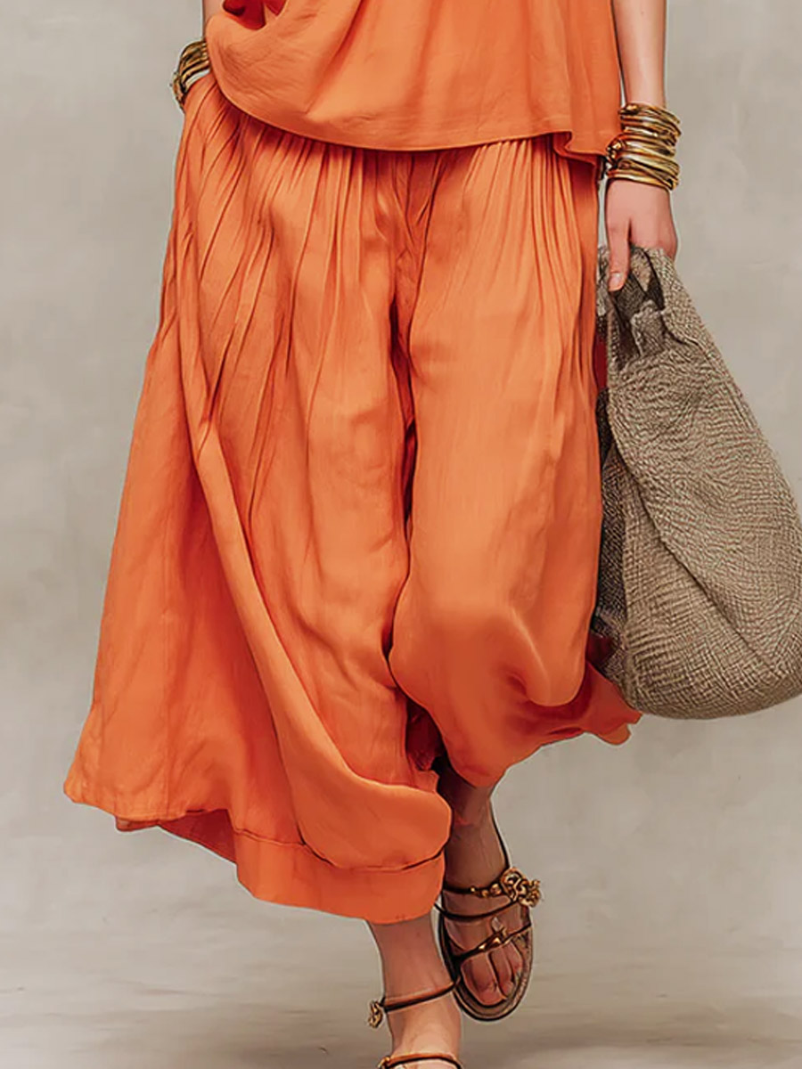 Women's Solid Color Art Stylish Casual Top And Pants Cotton Linen Two-Piece Set