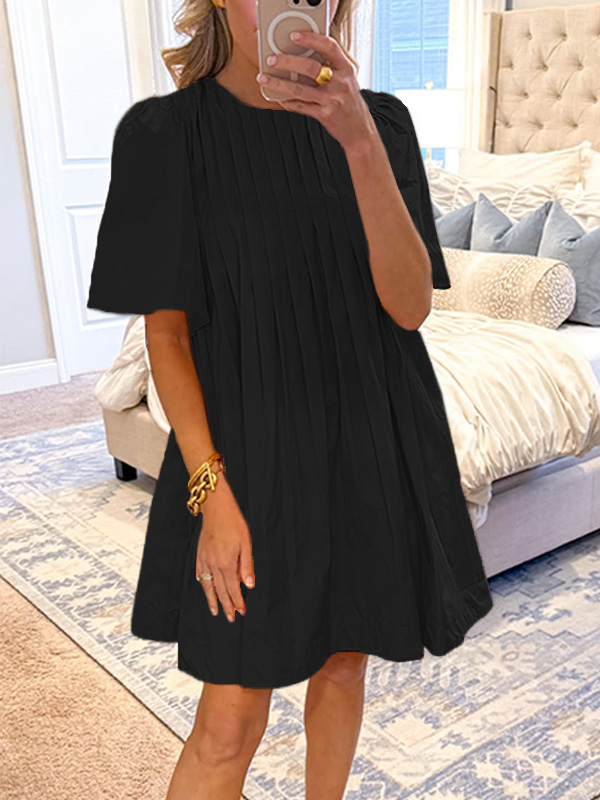 NEW🔥 Loose Round Neck Pleated Dress- Tax Free