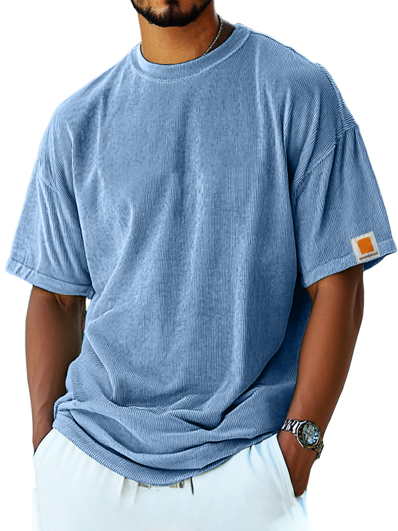 Men's Retro Fashion Corduroy Simple Short-sleeved T-shirt
