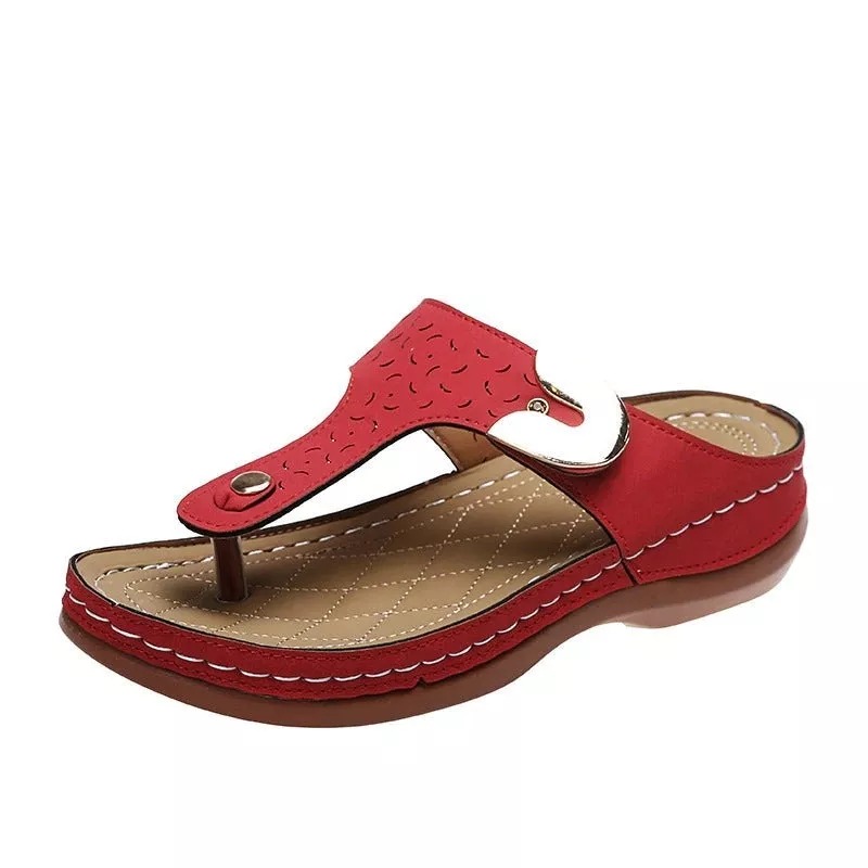 2024 Summer New Women Metal Decor Feature Pattern Wedge Flip Flop Sandals-Comfort & Reliable