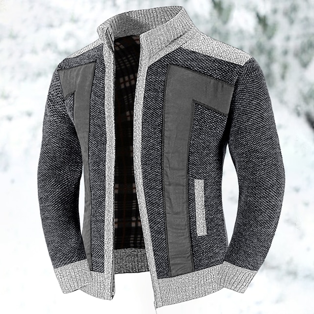 Men's colorblocked stand-up collar warm cashmere jacket-Comfort & Reliable