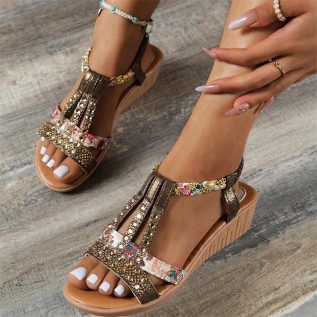 Women's Rhinestone Wedge Sandals-Comfort & Reliable