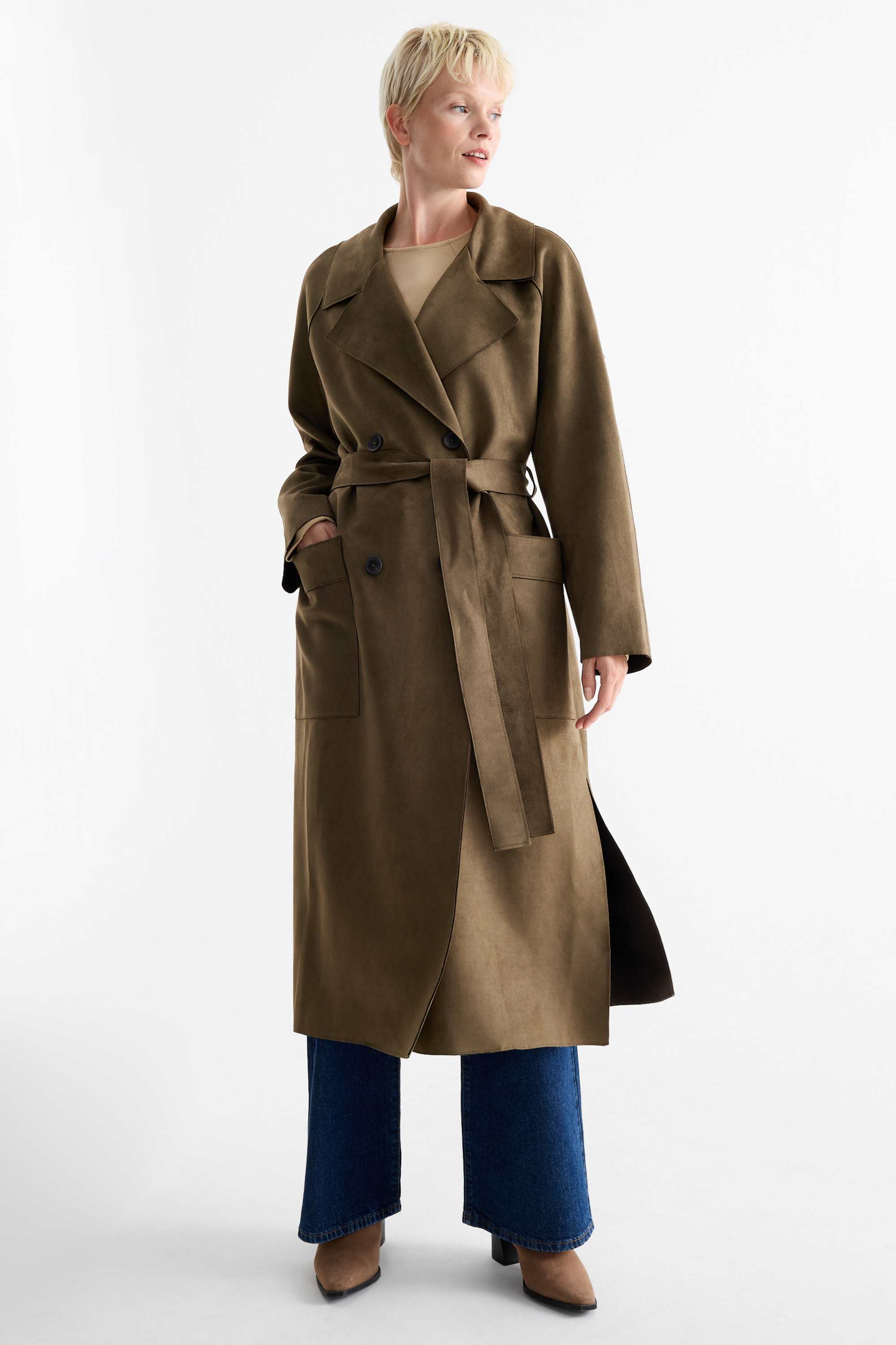 Trench coat - faux suede khaki
