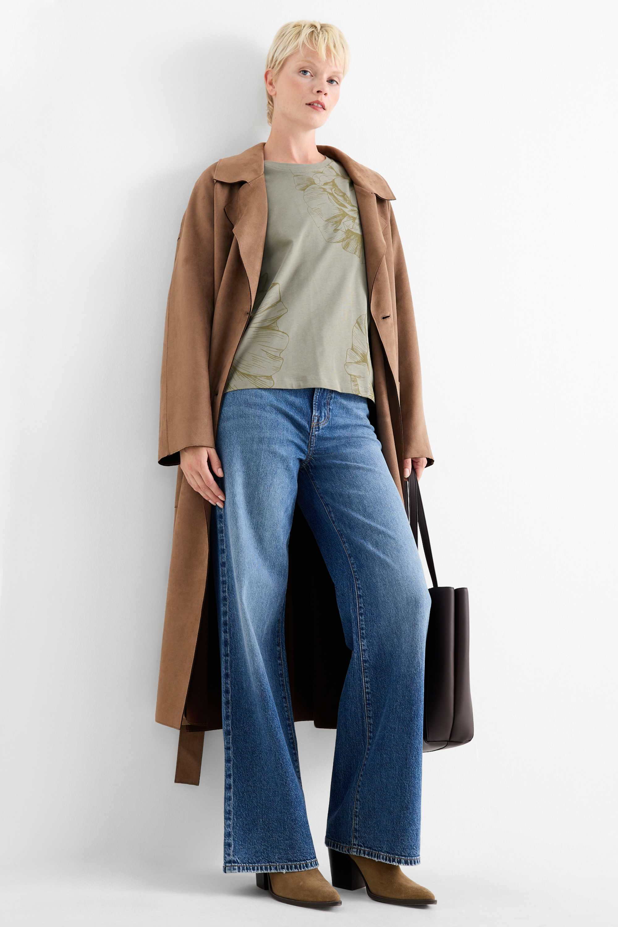 Trench coat - faux suede brown