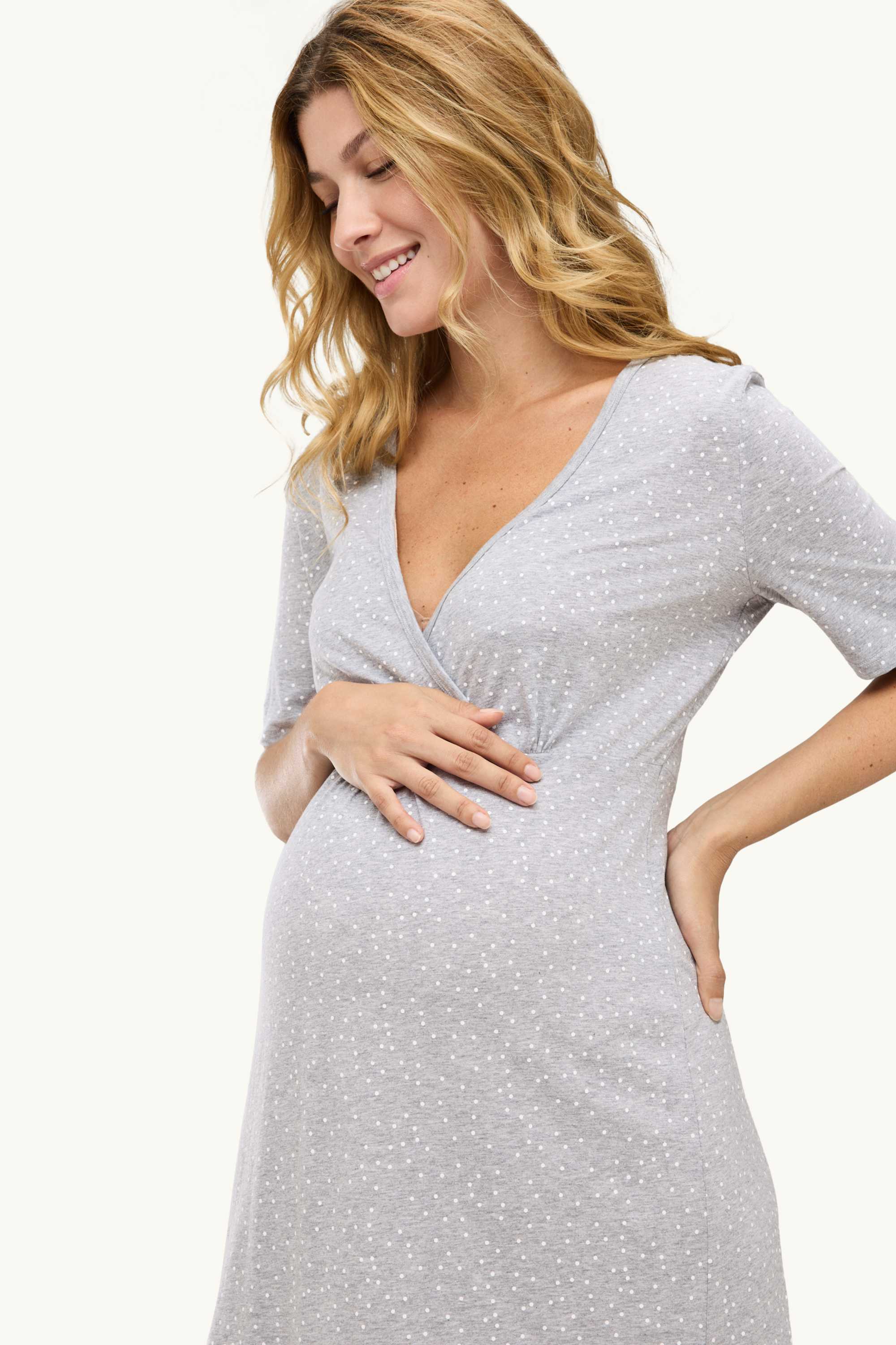 Nursing nightdress - polka dot gray