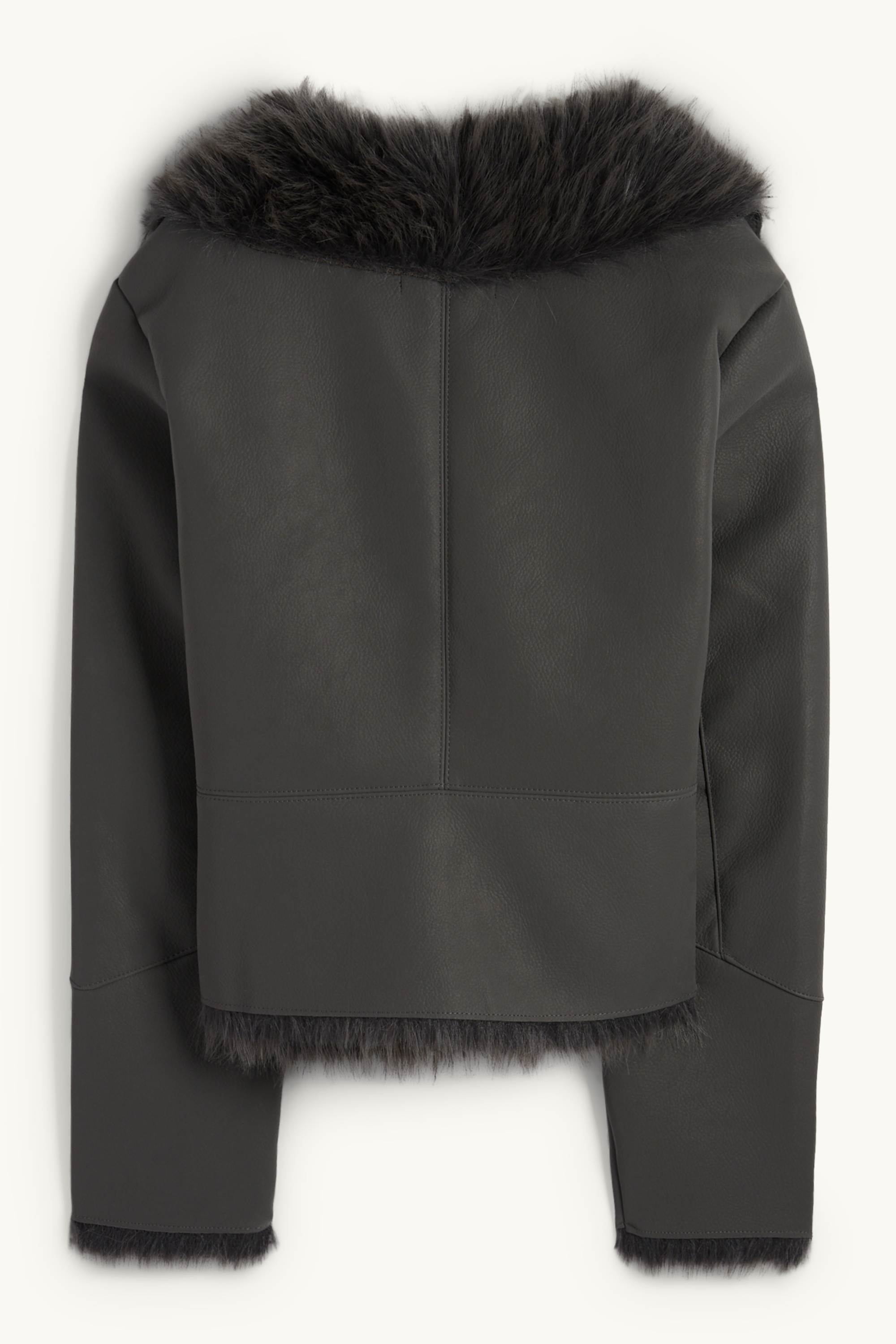Faux shearling jacket - faux leather dark gray