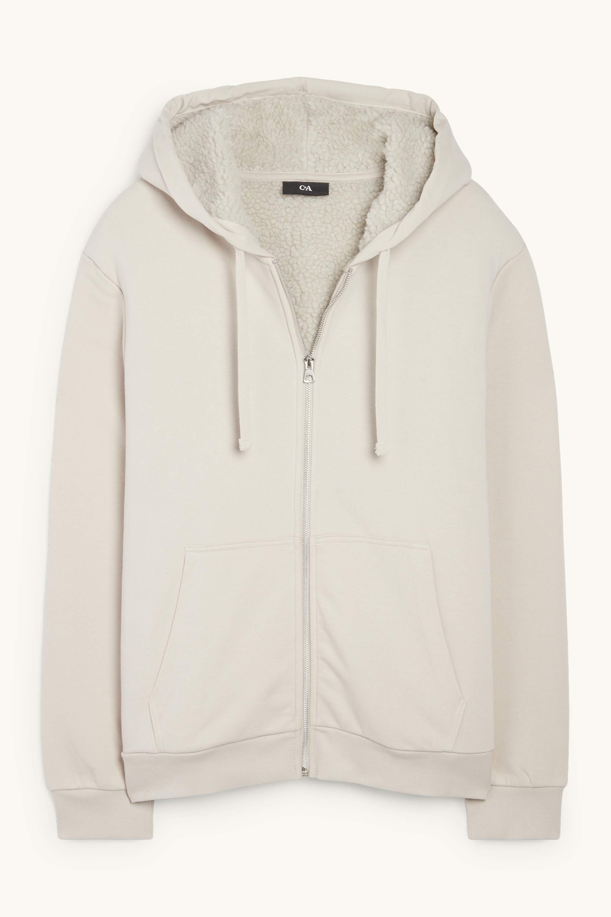 Zip-through hoodie - lined light beige