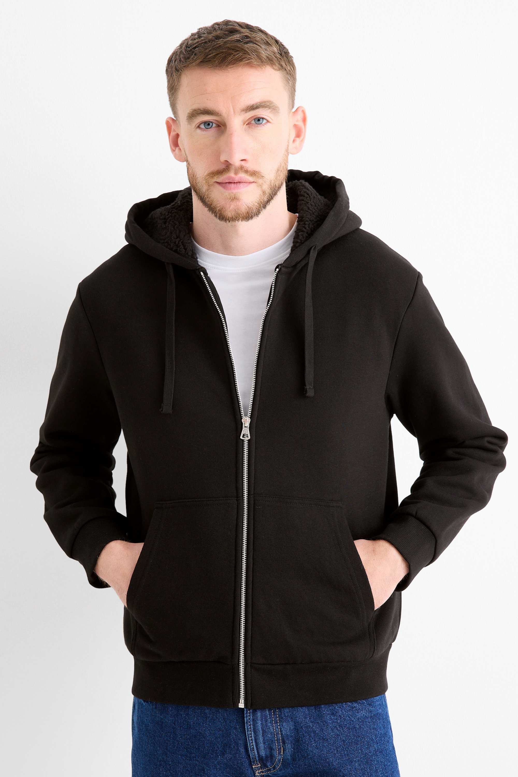 Zip-through hoodie - lined black