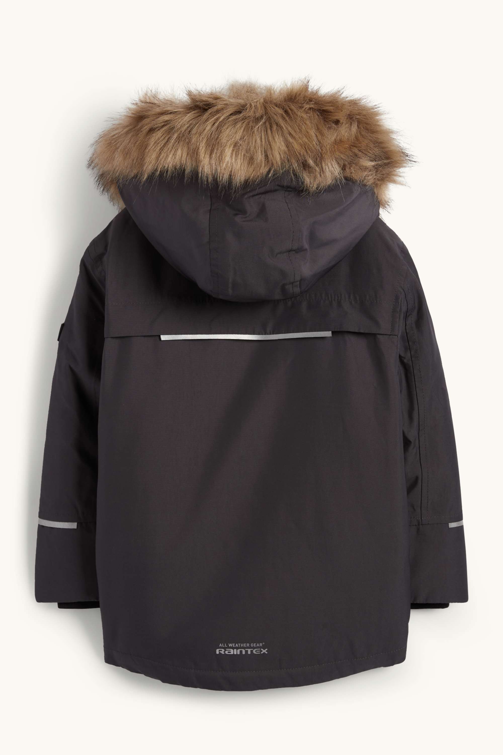 Rain jacket with hood and faux fur trim - lined dark gray