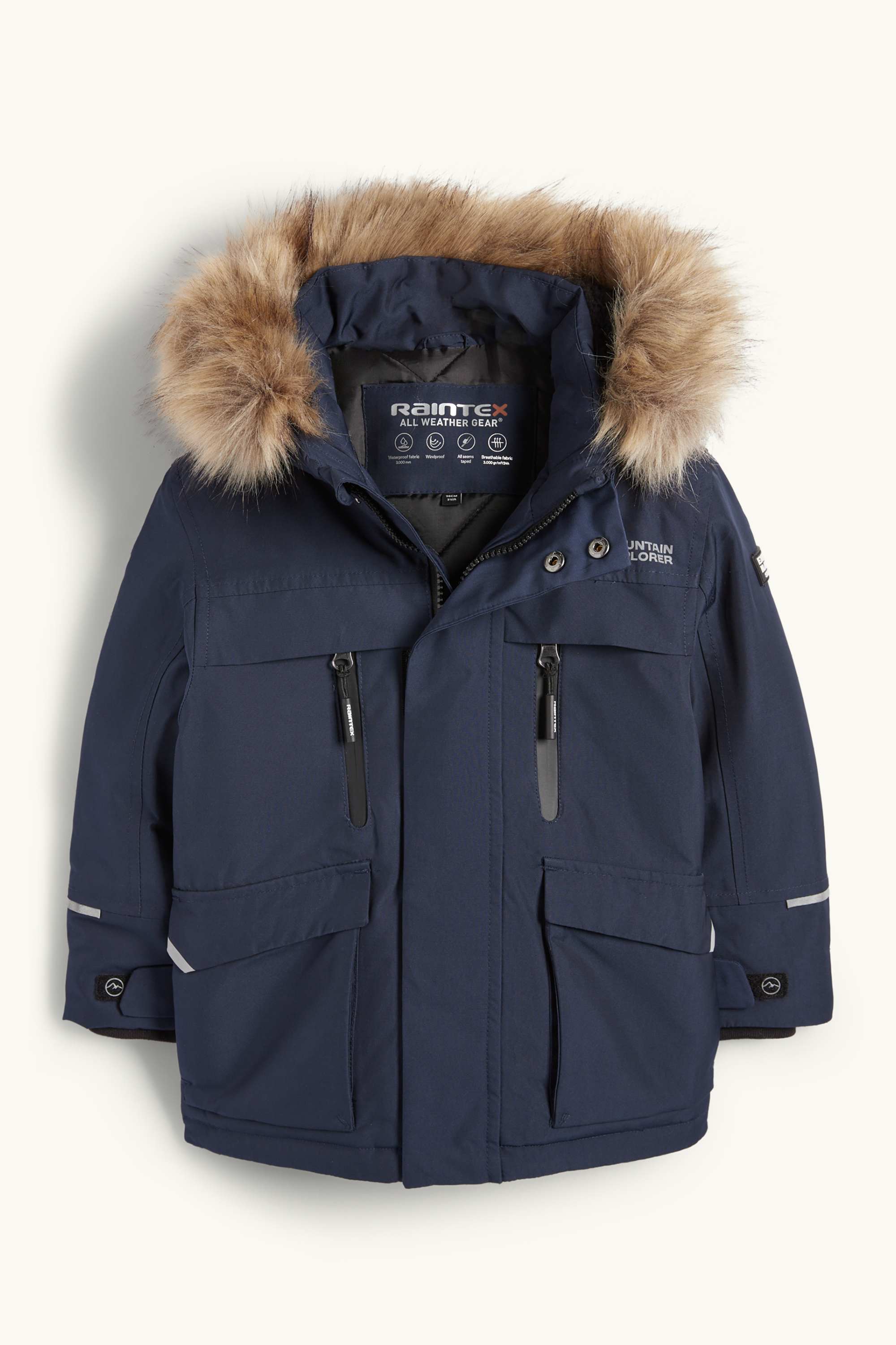 Rain jacket with hood and faux fur trim - lined dark blue