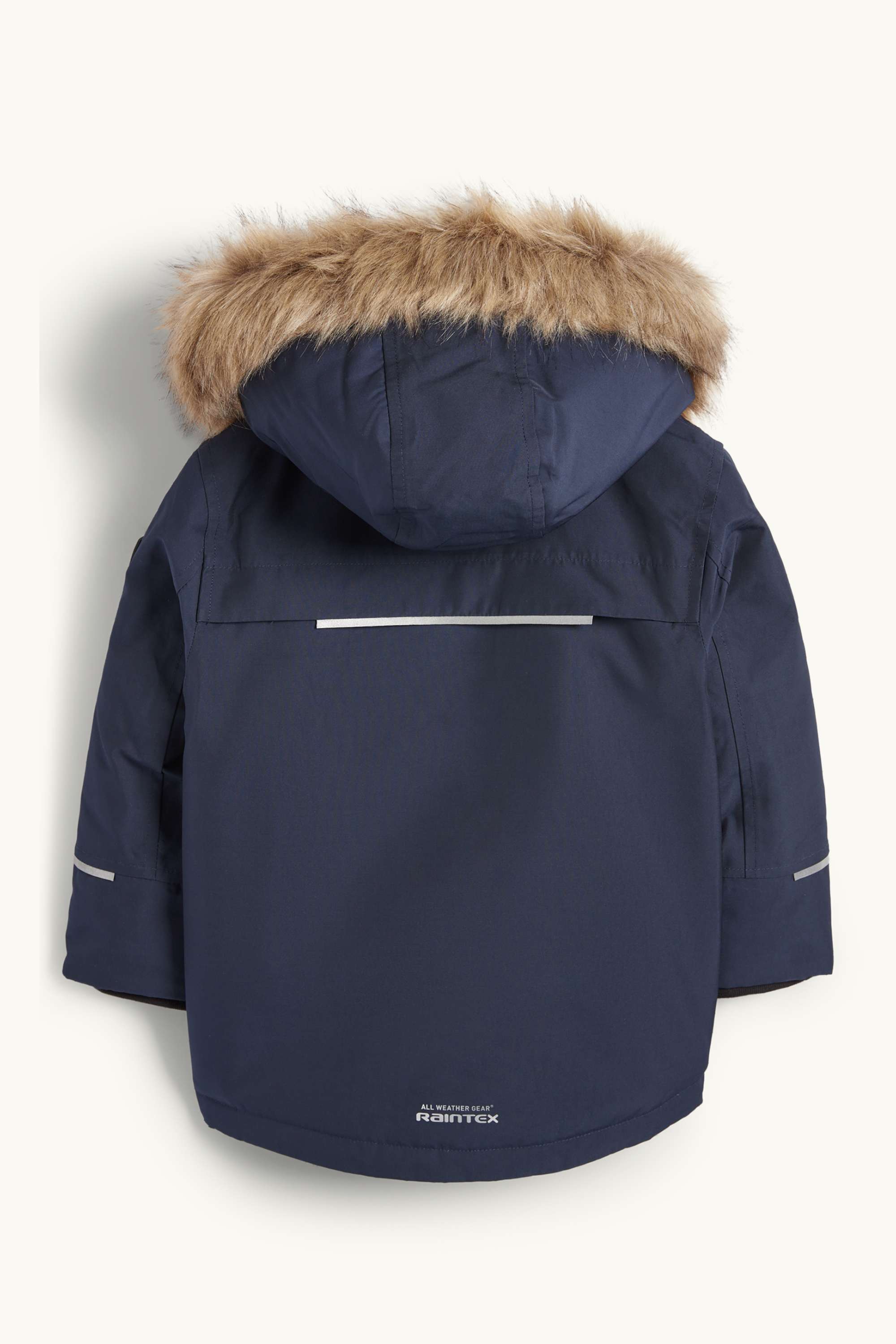 Rain jacket with hood and faux fur trim - lined dark blue