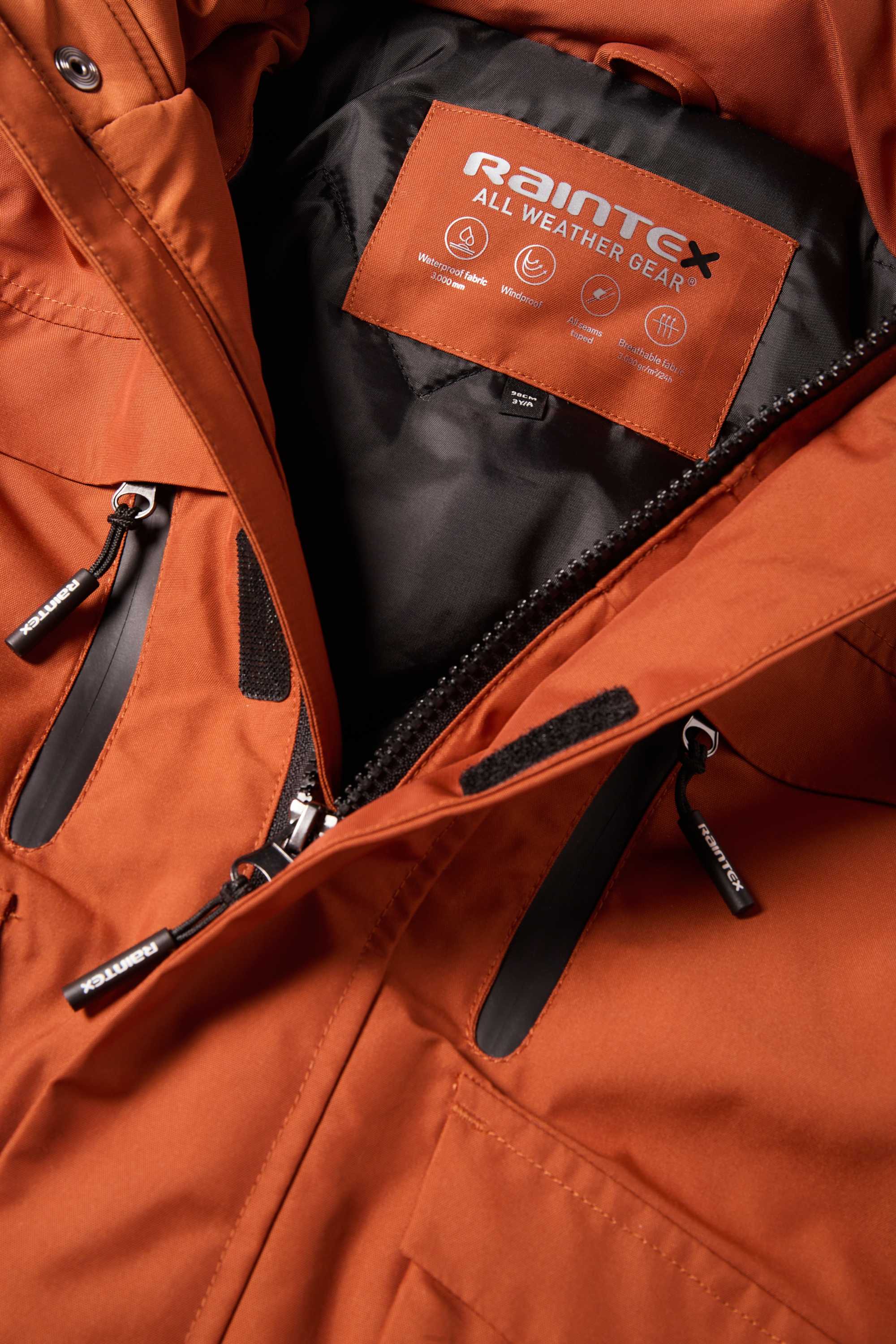 Rain jacket with hood and faux fur trim - lined dark orange