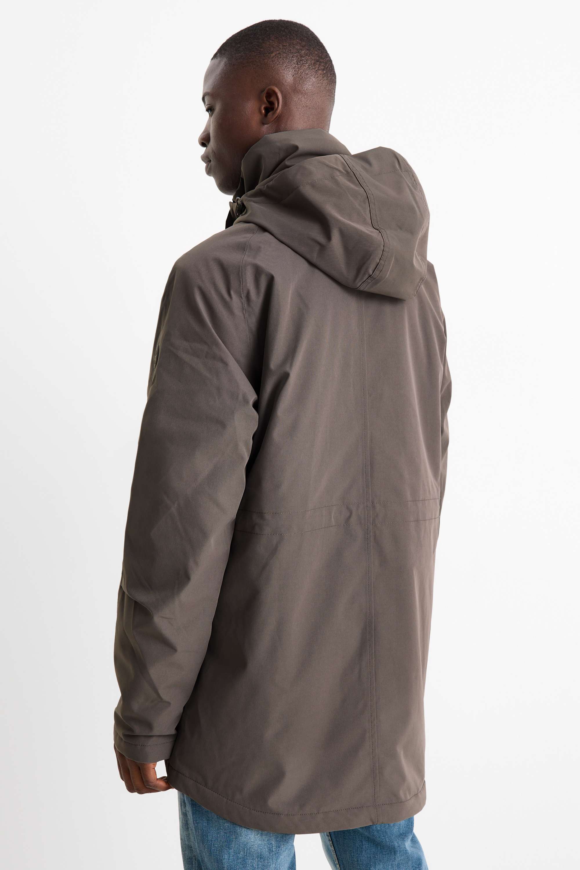Parka raincoat with hood - lined - waterproof dark gray