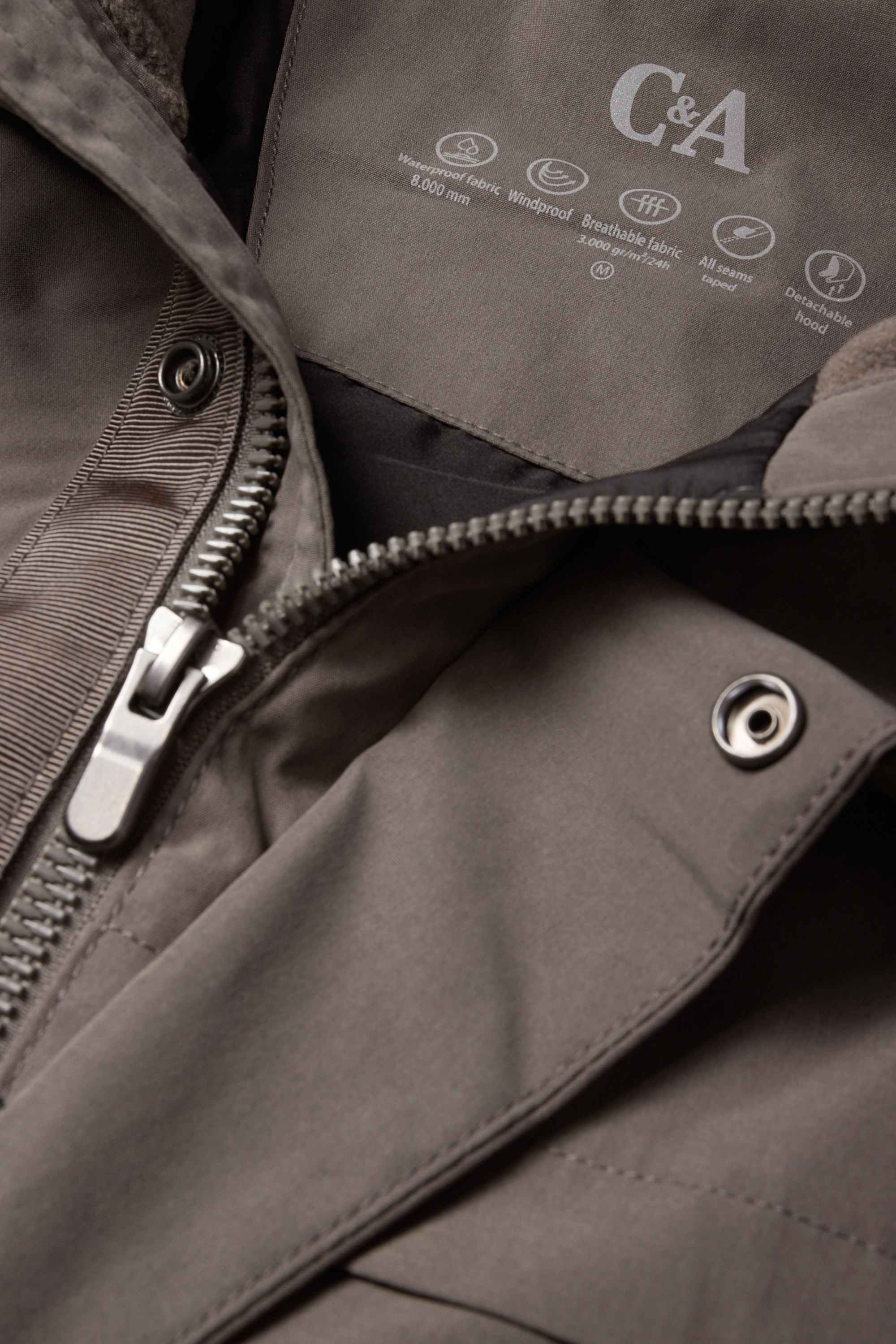 Parka raincoat with hood - lined - waterproof dark gray