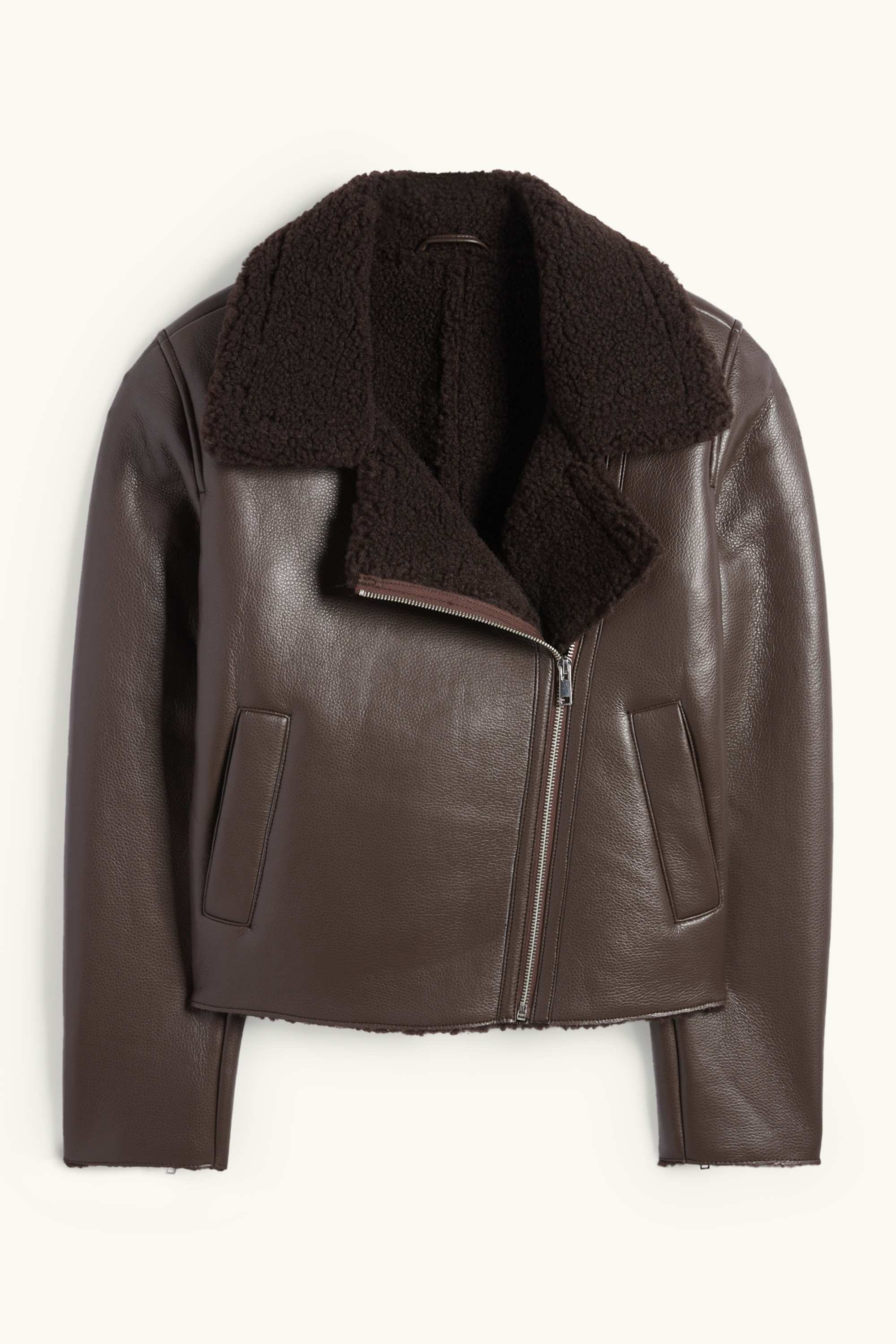 Faux shearling jacket - faux leather dark brown