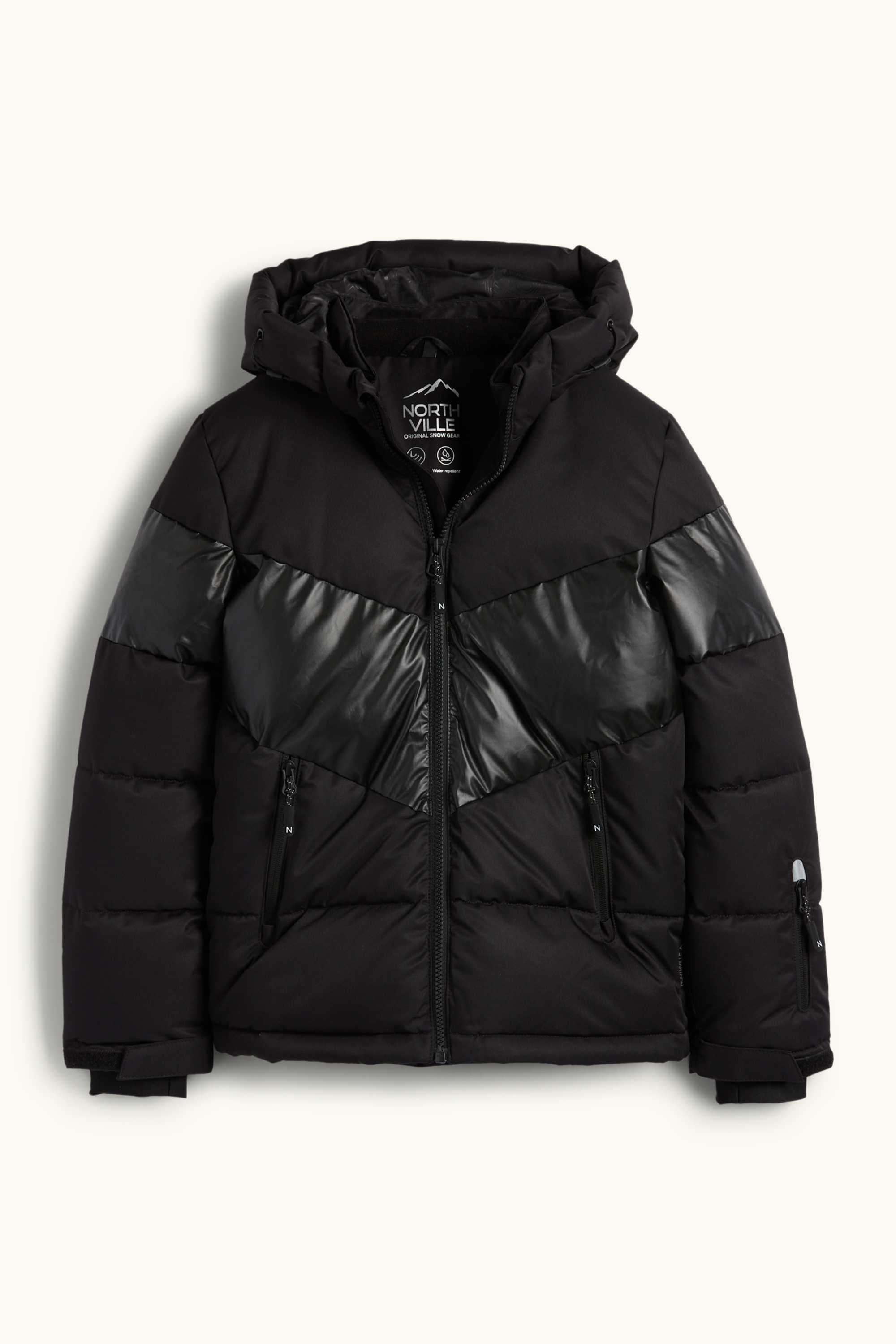 Ski jacket with hood - water-repellent black