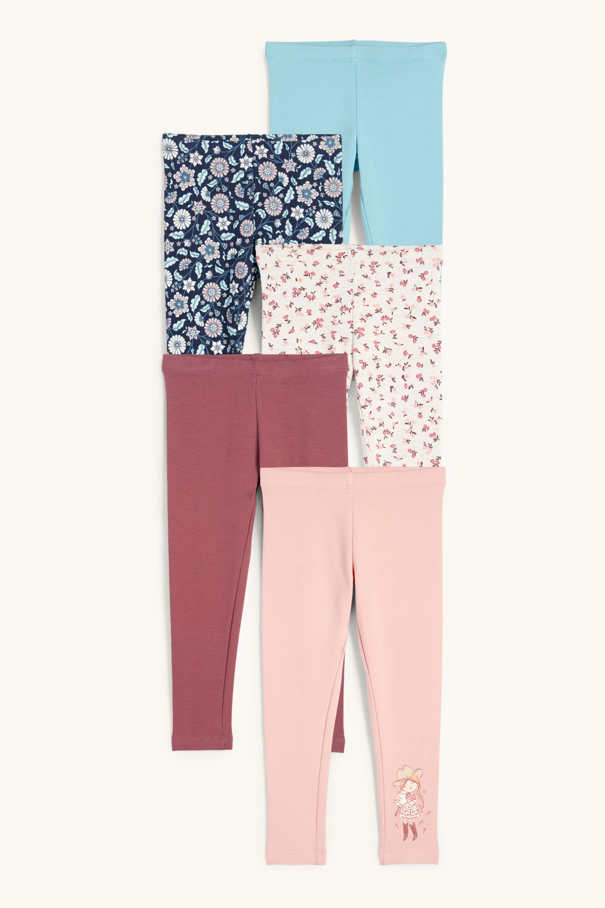 Multipack of 5 - girl and flowers - leggings rose / blue