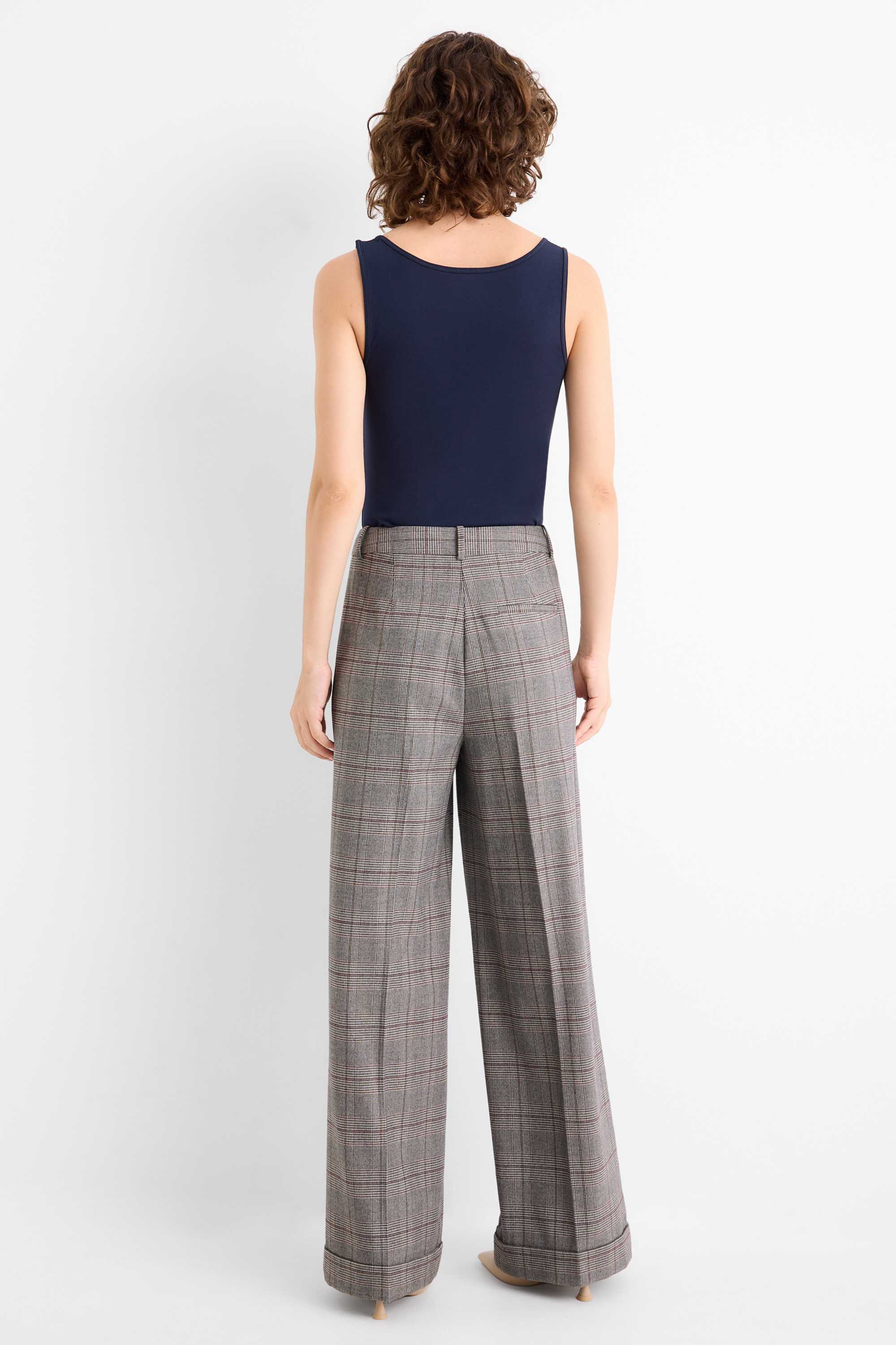 Business trousers - high waist - relaxed fit - check gray