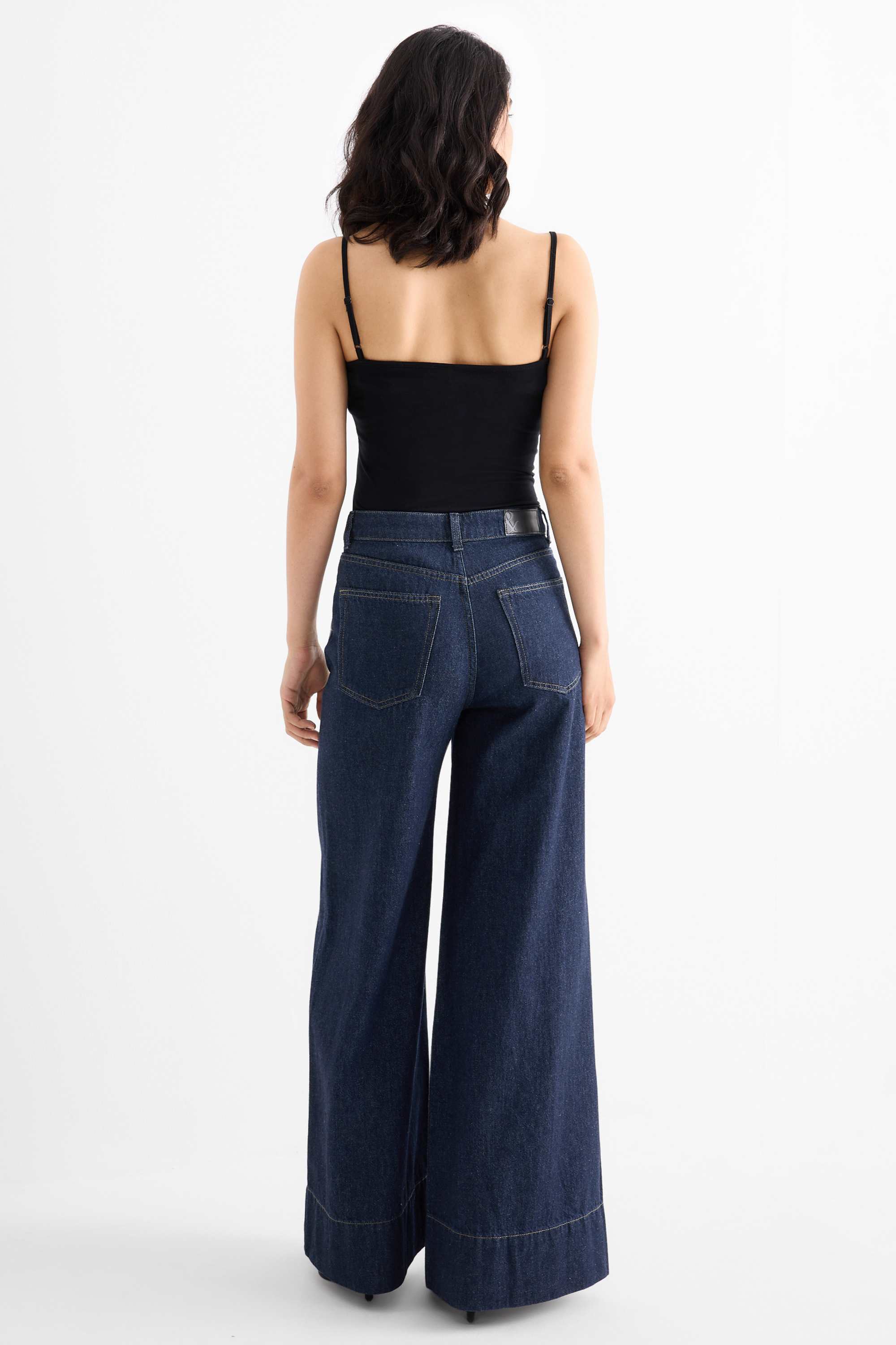 Wide leg jeans - high waist denim-dark blue