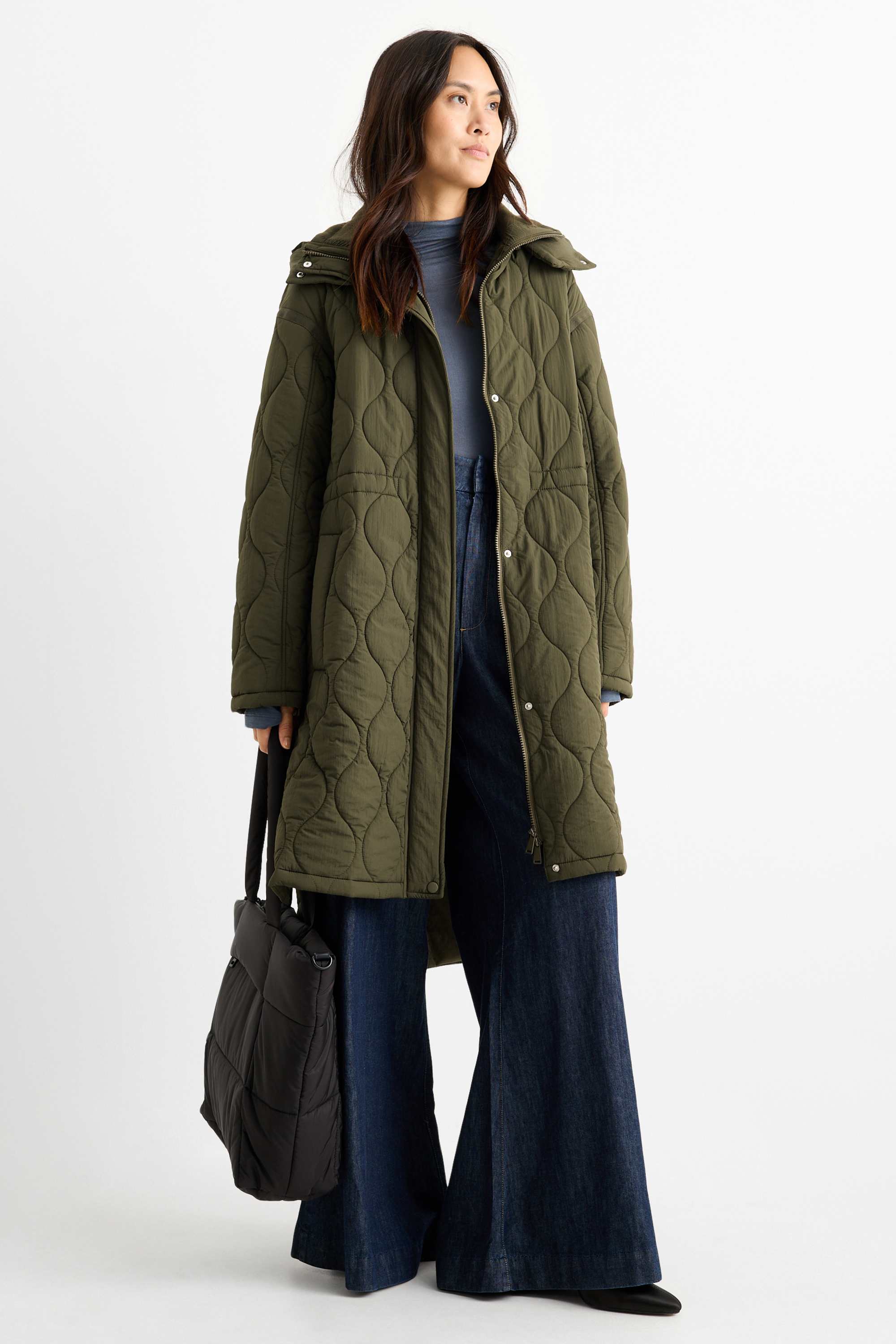Quilted coat with hood green
